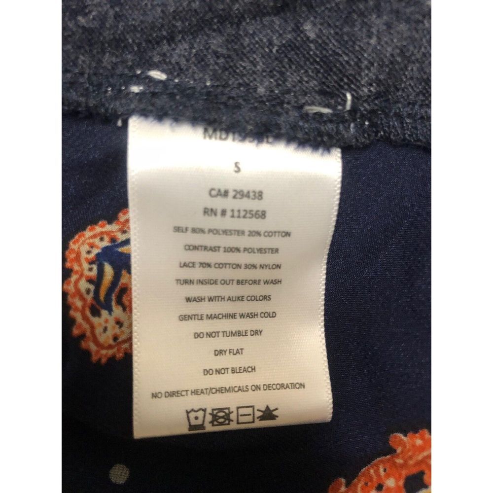 Miss Me Sweater S Navy Sheer Lace Shoulders High-low Floral Boho Mixed Media - Picture 8 of 11